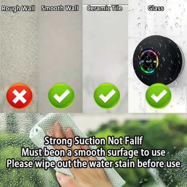 Portable Wireless Bluetooth Speaker LED IPX4 Waterproof Loudspeaker Outdoor Bathroom Large Suction Cup Mini Stereo Sound Box - Image 4