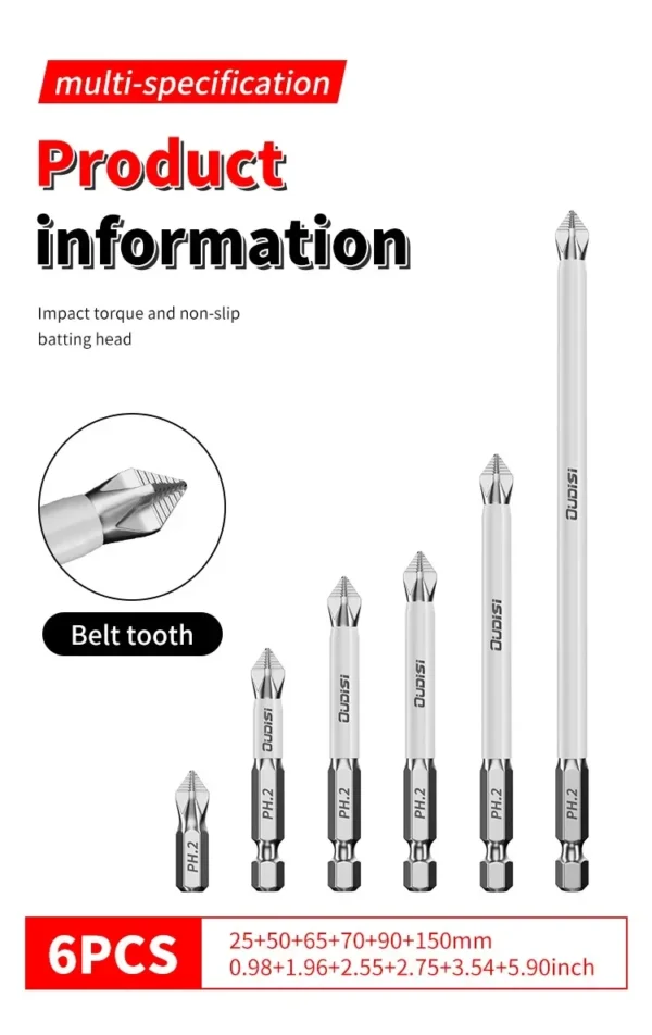 6 PCs Non-Slip Magnetic Cross Head Household Electric Driver Screw Set - High Hardness Hand Drill Bits for Electric Screwdrivers - Image 15