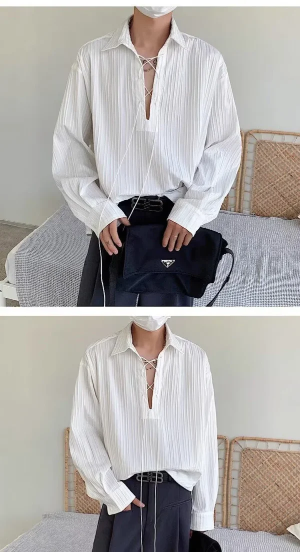New Men's Casual Blouse Shirt Tops Long Sleeve Tee Shirt Spring Autumn Slanted Placket Vintage Shirts Renaissance Shirt - Image 12