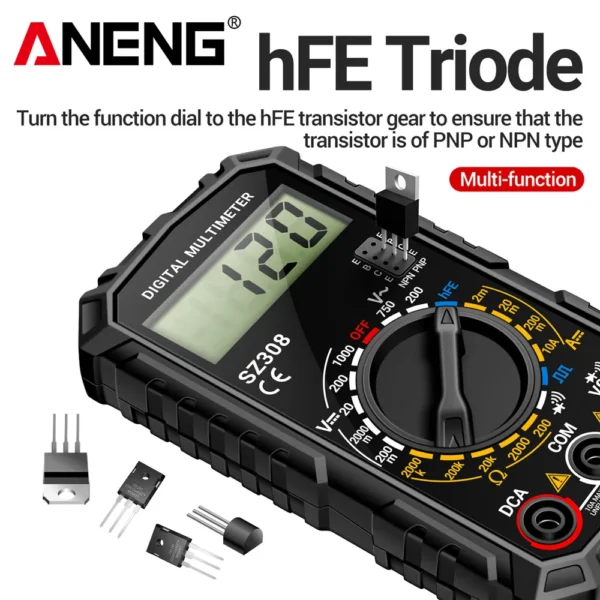 ANENG SZ308 Square Wave Digital Tester 1999 Counts HFE Triode Buzzer Multimeter AC/DC Voltage 10A Current Multimeters Meter Tool - Image 5