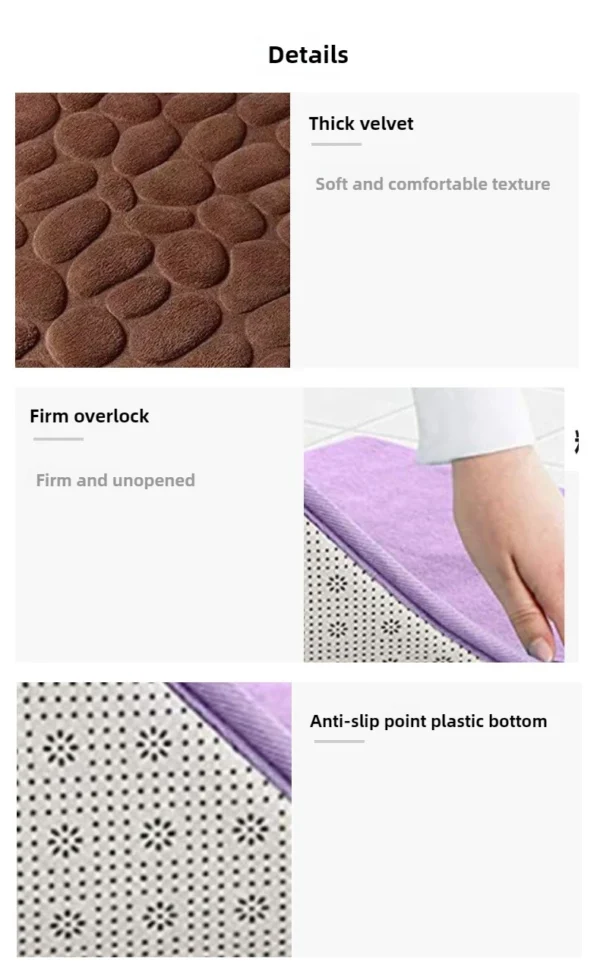 1pc Memory Foam Embossed Velvet Carpet Bathroom Living Room Non-Slip Mat Cobblestone Floor Mat Home Furnishings - Image 12