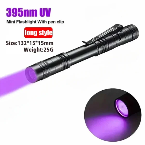 UV Flashlight 395nm Ultraviolet Torch With Pen Clip Portable AAA Batteries Used Violet Light Pet Urine Scorpion Detector UV Lamp - Image 9