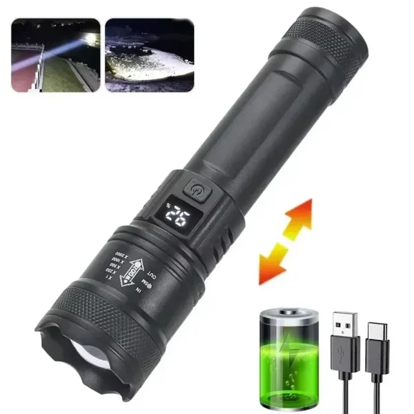 High Strong Power Led Flashlights Tactical Flash Light Torch Ultra Bright Lamp USB Charging Camping Fishing Defensa Zoom Lantern - Image 7