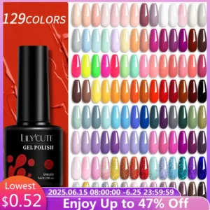LILYCUTE 129 Colors 7ML Nail Gel Polish Nail Supplies Vernis Semi Permanent Nail Art Manicure Soak Off LED UV Gel Nail Varnishes