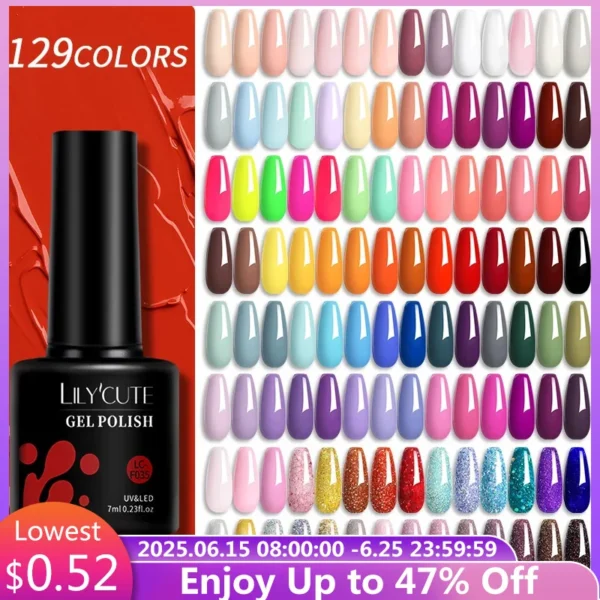 LILYCUTE 129 Colors 7ML Nail Gel Polish Nail Supplies Vernis Semi Permanent Nail Art Manicure Soak Off LED UV Gel Nail Varnishes