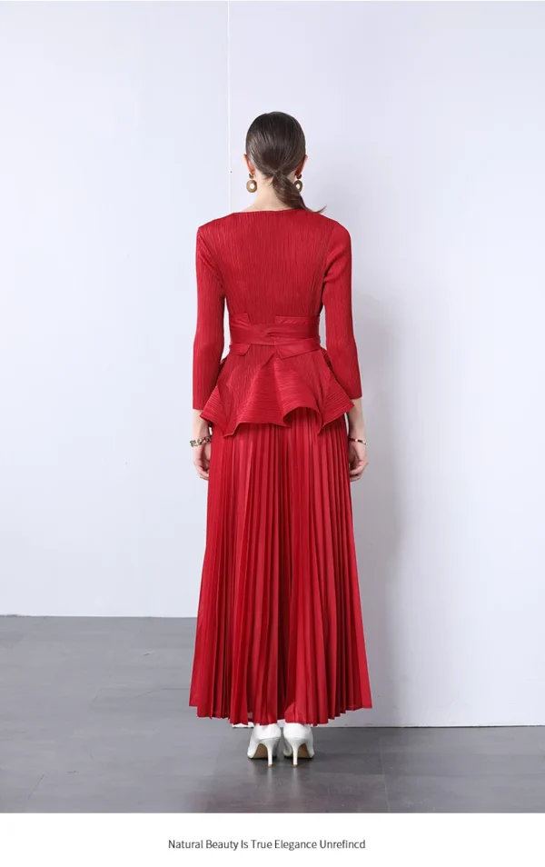 Miyake Irregular Lantern Skirt Top+long Lace Up Pleated Skirt Womens Two Peice Sets French Retro Pleated Autumn Skirts 2024 - Image 34
