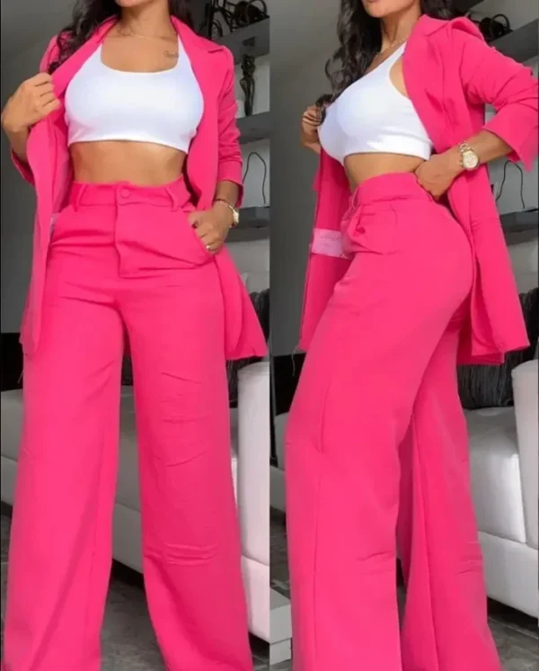 Elegant Autumn Women's Blazer and Pants Two Piece Set Female Outifits Fashion Notched Collar Coat & Pocket Design Trouser Suit - Image 9