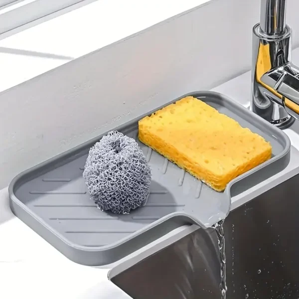 Silicone Faucet Mat Kitchen Sink Tray Soap Dispenser Sponge Drain Pad Sink SplashDrying Mat Countertop Storage Tray SoapTray - Image 9