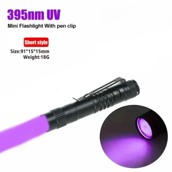 395nm UV Flashlight Ultraviolet Torch With Pen Clip Portable Violet Light Pet Urine Scorpion Detector UV Lamp Use AAA Batteries - Image 10