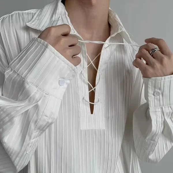 New Men's Casual Blouse Shirt Tops Long Sleeve Tee Shirt Spring Autumn Slanted Placket Vintage Shirts Renaissance Shirt - Image 2