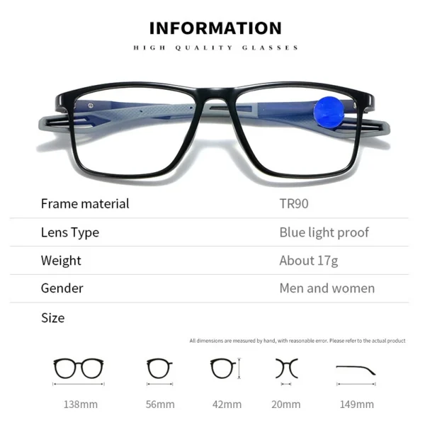 Anti-blue Light Reading Glasses Ultralight TR90 Sport Presbyopia Eyeglasses Women Men Far Sight Optical Eyewear Diopters To +4.0 - Image 6