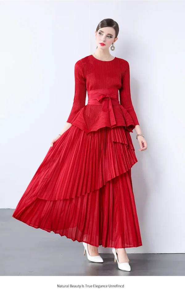 Miyake Irregular Lantern Skirt Top+long Lace Up Pleated Skirt Womens Two Peice Sets French Retro Pleated Autumn Skirts 2024 - Image 28
