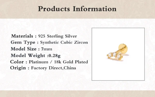 Aide 925 Sterling Silver 1PC Flat End Piercing Jewelry For Women Zircon Evil Eye Lightning Sphere Stud Earrings Labret Lip Ring - Image 52