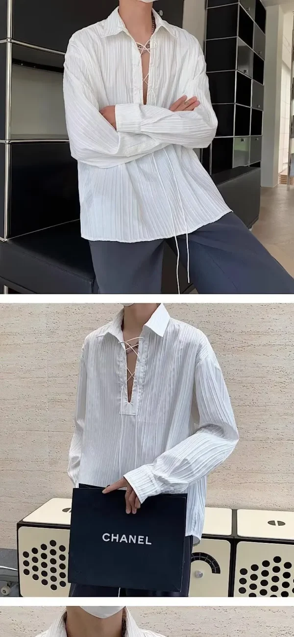 New Men's Casual Blouse Shirt Tops Long Sleeve Tee Shirt Spring Autumn Slanted Placket Vintage Shirts Renaissance Shirt - Image 9