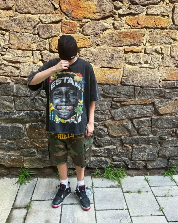 2024 Trendy Streetwear American Retro Spoof Portrait Print Oversized T-shirt Y2K Harajuku Rock Punk Style Pure Cotton Casual Top - Image 4