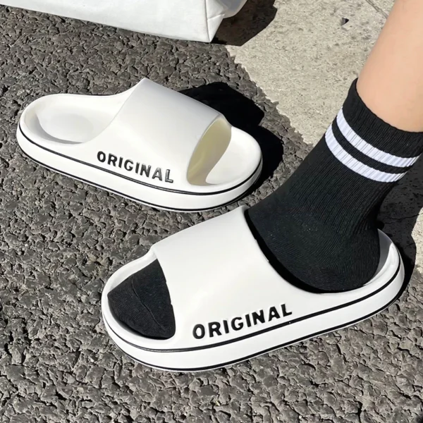 Feslishoet Women Letter Slippers Beach Slides Solid Color Mens Thick Sole Indoor Bathroom Anti Slip Shoes Summer Couple Sandals - Image 4