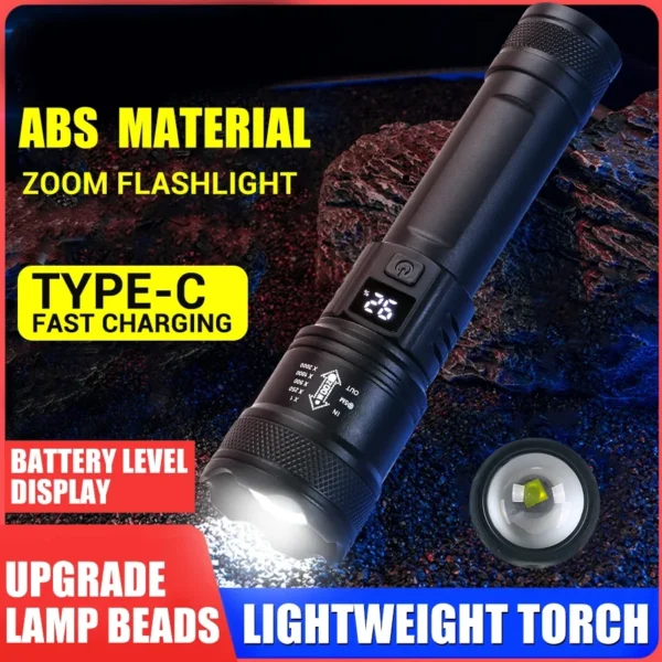 High Strong Power Led Flashlights 2000LM Tactical Torch with Display Light USB Charging Camping Fishing Emergency Zoom Lantern - Image 11