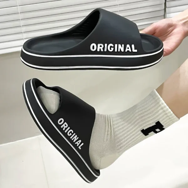 Feslishoet Women Letter Slippers Beach Slides Solid Color Mens Thick Sole Indoor Bathroom Anti Slip Shoes Summer Couple Sandals - Image 3