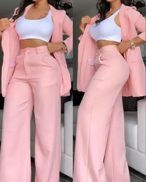 Elegant Autumn Women's Blazer and Pants Two Piece Set Female Outifits Fashion Notched Collar Coat & Pocket Design Trouser Suit - Image 7