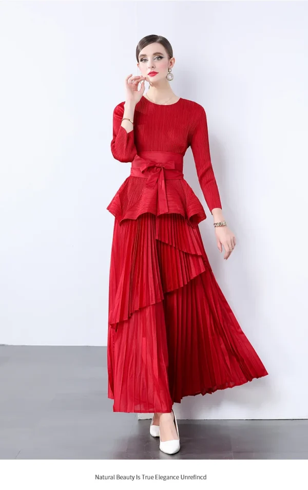 Miyake Irregular Lantern Skirt Top+long Lace Up Pleated Skirt Womens Two Peice Sets French Retro Pleated Autumn Skirts 2024 - Image 33