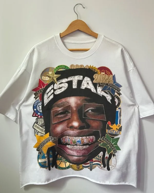 2024 Trendy Streetwear American Retro Spoof Portrait Print Oversized T-shirt Y2K Harajuku Rock Punk Style Pure Cotton Casual Top