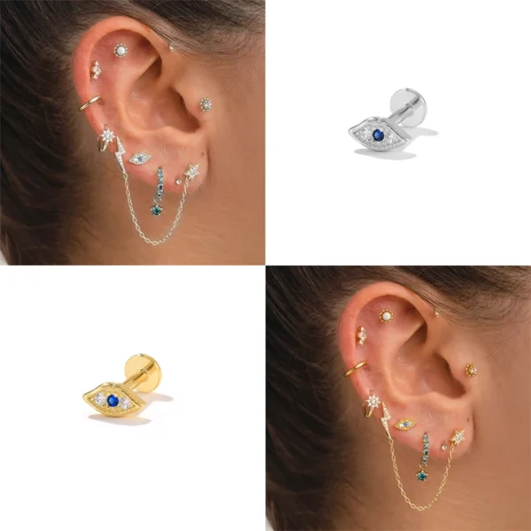 Aide 925 Sterling Silver 1PC Flat End Piercing Jewelry For Women Zircon Evil Eye Lightning Sphere Stud Earrings Labret Lip Ring - Image 64