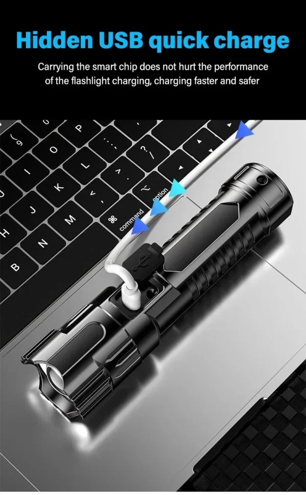 High Strong Power Led Flashlights 2000LM Tactical Torch with Display Light USB Charging Camping Fishing Emergency Zoom Lantern - Image 21