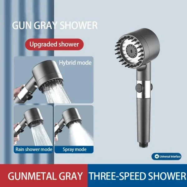 High Pressurized Filter Shower Head 3-mode Adjustable Spray with Massage Brush Rain Faucet Bathroom Accessories - Image 3