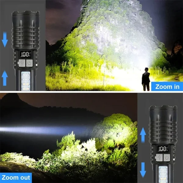 Heinast High Power LED Flashlight Powerful TYPE-C Rechargeable COB Flashlight With Side Light Torch For Outdoor Camping Hiking - Image 3