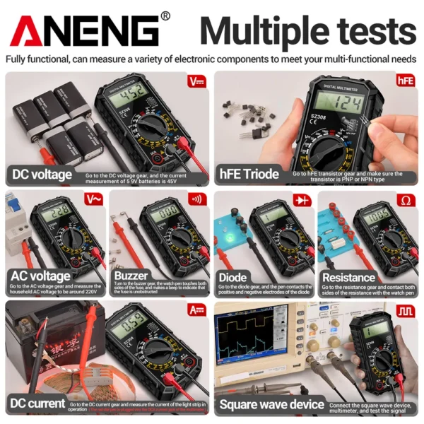 ANENG SZ308 Digital Multimeter   AC/DC Current Meter Voltage Resistance Meter Electrician LCD Backlight Ohm Square Wave Test - Image 4