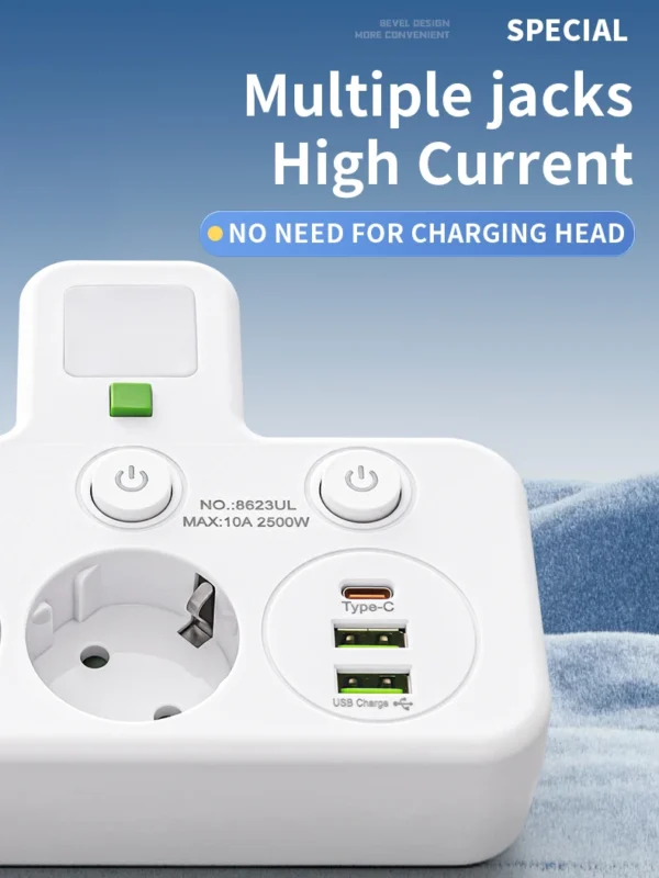 EU plug and socket 4 sockets, multi plug wall power plug and socket without extension cable or USB and Type-C port - Image 2