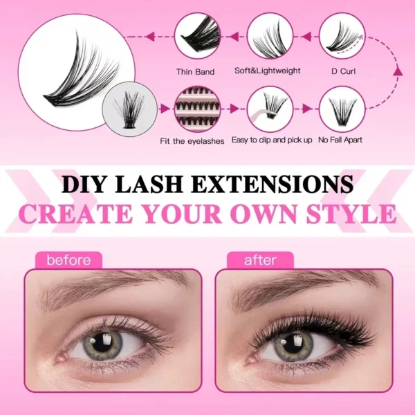 DIY Segmented False Eyelash Set Large Capacity Cluster Eyelash Book With Glue,Remove GLue,Twezeer,Brush,Festival gift - Image 6