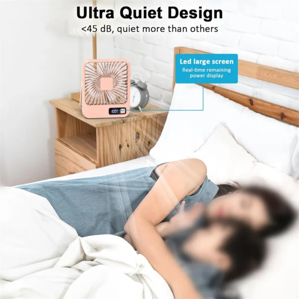 Desk Fan, Portable USB Rechargeable Fan, 180° Tilt Folding Personal Fan With Power Display, 5 Speeds Ultra Quiet Table Fan - Image 16