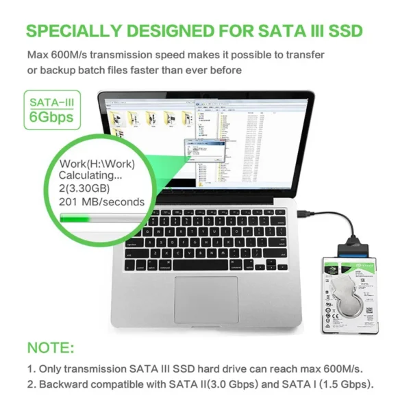 SATA to USB 3.0 / 2.0 Cable Up to 6 Gbps for 2.5 Inch External HDD SSD Hard Drive SATA 3 22 Pin Adapter USB 3.0 to Sata III Cord - Image 15