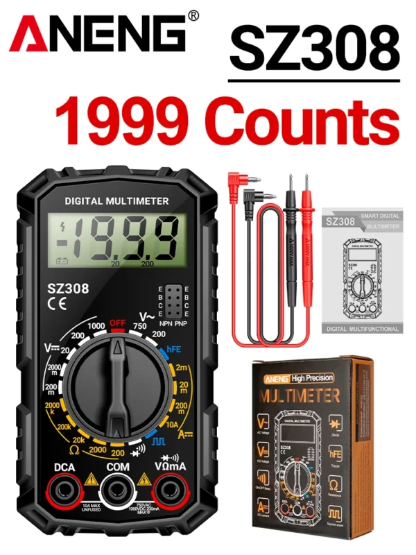 ANENG SZ308 Square Wave Digital Tester 1999 Counts HFE Triode Buzzer Multimeter AC/DC Voltage 10A Current Multimeters Meter Tool - Image 8