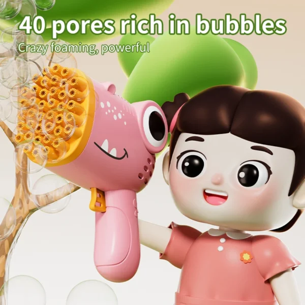 40 Holes Dinosaur Bubble Gun Handheld Fully Automatic Bubble Machine Without Battery And Bubble Water For Kids Gift - Image 4