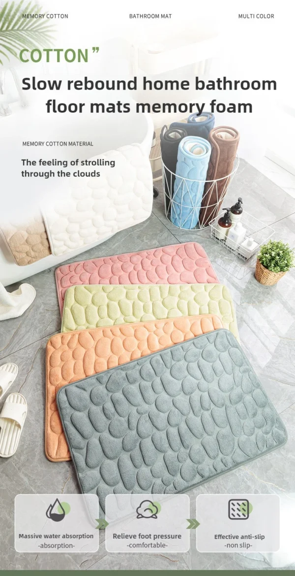 1pc Memory Foam Embossed Velvet Carpet Bathroom Living Room Non-Slip Mat Cobblestone Floor Mat Home Furnishings - Image 7