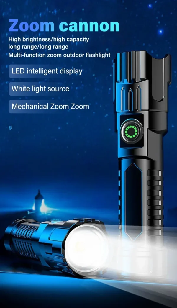 High Strong Power Led Flashlights 2000LM Tactical Torch with Display Light USB Charging Camping Fishing Emergency Zoom Lantern - Image 10