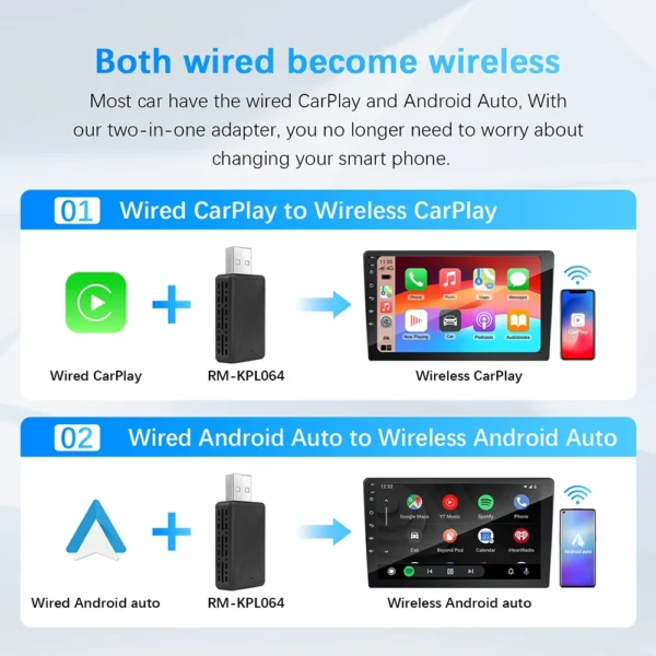 Wireless Carplay Adapter Android Auto Wireless Smart Dongle 2in1 For Volvo Benz Audi Kia Hyundai VW Mazda Cadillac MG Peugeot - Image 3