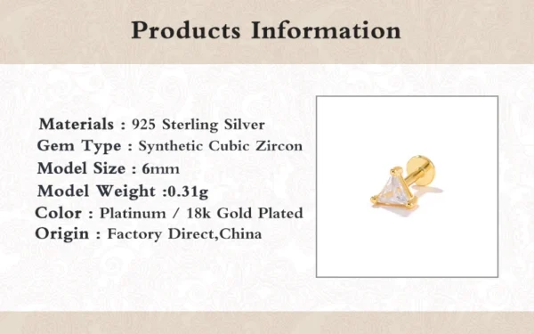 Aide 925 Sterling Silver 1PC Flat End Piercing Jewelry For Women Zircon Evil Eye Lightning Sphere Stud Earrings Labret Lip Ring - Image 47