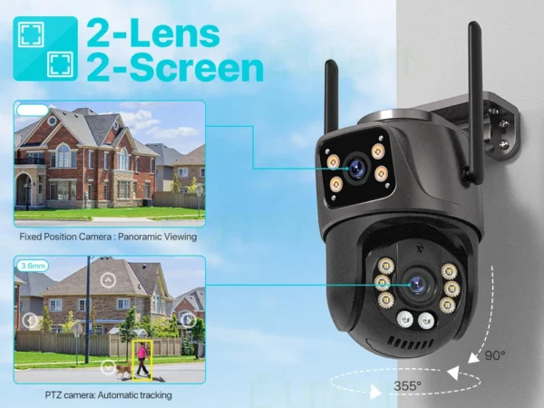 4K 8MP HD Wifi PTZ Camera Outdoor 4MP Dual Lens Dual Screen AI Auto Tracking IP Camera CCTV Audio Video Surveillance P2P iCSee - Image 12