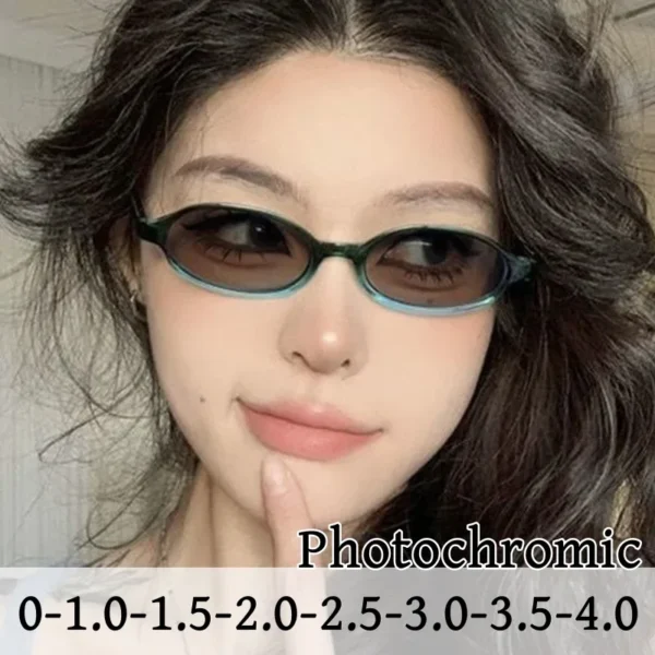 Women's New Finished Photochromic Myopia Glasses Men Small Oval Frame Minus Eyewear Fashion Discoloration Ultralight Eyeglasses - Image 16