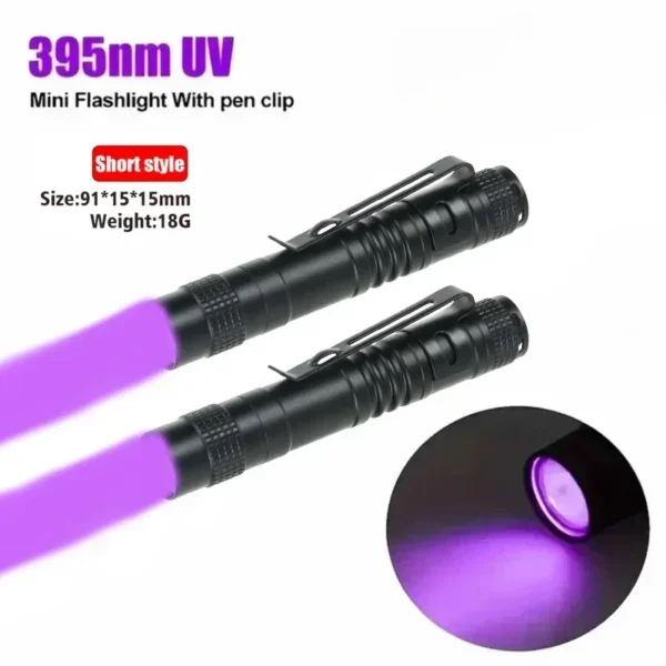 395nm UV Flashlight Ultraviolet Torch With Pen Clip Portable Violet Light Pet Urine Scorpion Detector UV Lamp Use AAA Batteries - Image 9