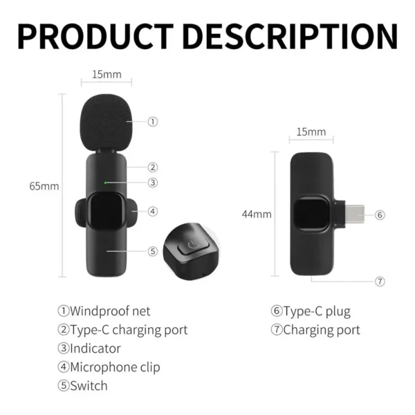 K9 Bluetooth wireless microphone portable, audio, video, static, suitable for iPhone outdoor live streaming gaming phone Type-c - Image 28