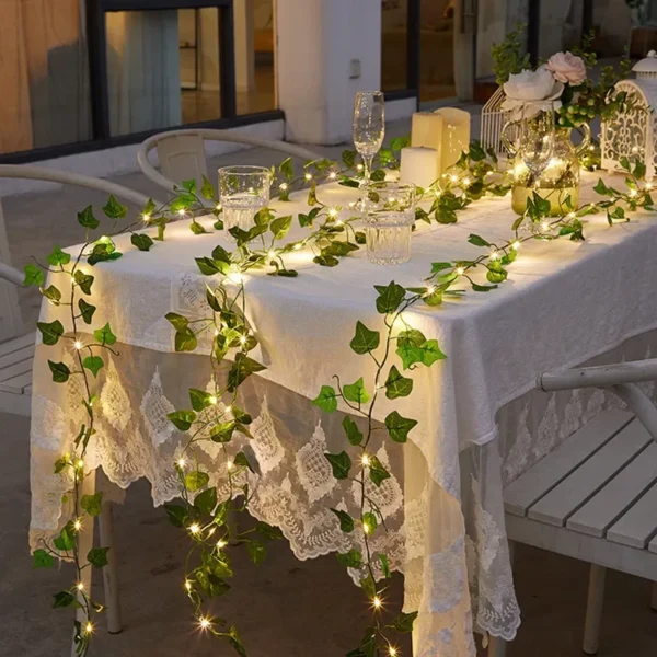 Flower Green Leaf String Lights Artificial Vine Fairy Lights Battery Powered Christmas Tree Garland Light for Weeding Home Decor - Image 5