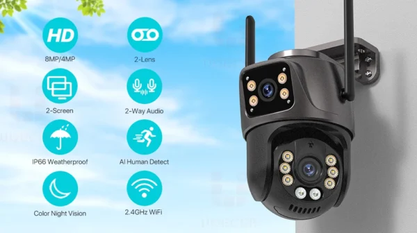4K 8MP HD Wifi PTZ Camera Outdoor 4MP Dual Lens Dual Screen AI Auto Tracking IP Camera CCTV Audio Video Surveillance P2P iCSee - Image 7
