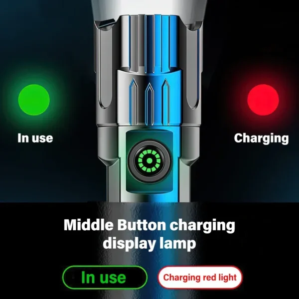 High Strong Power Led Flashlights 2000LM Tactical Torch with Display Light USB Charging Camping Fishing Emergency Zoom Lantern - Image 4