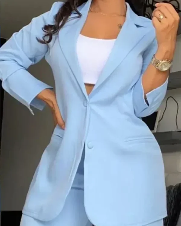 Elegant Autumn Women's Blazer and Pants Two Piece Set Female Outifits Fashion Notched Collar Coat & Pocket Design Trouser Suit - Image 2