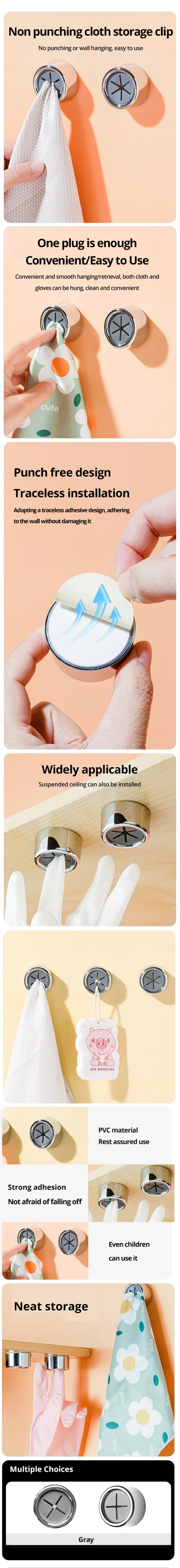 3PCS Non Punching Dishwashing Cloth Storage Clip Dishcloth Clip Kitchen Household Gloves Hook Towel Rack Hole Clip Wall Hanging - Image 8