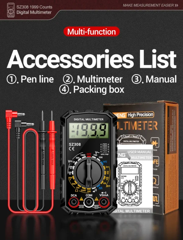 ANENG SZ308 Digital Multimeter   AC/DC Current Meter Voltage Resistance Meter Electrician LCD Backlight Ohm Square Wave Test - Image 27